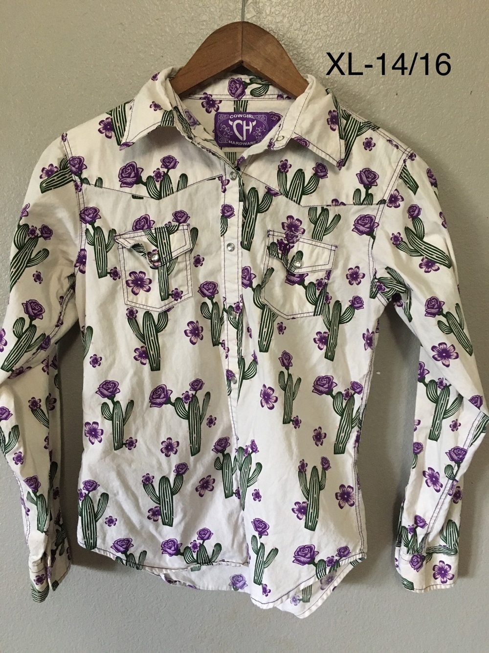 CH Girls' White Cactus & Purple Floral Button-Front Shirt